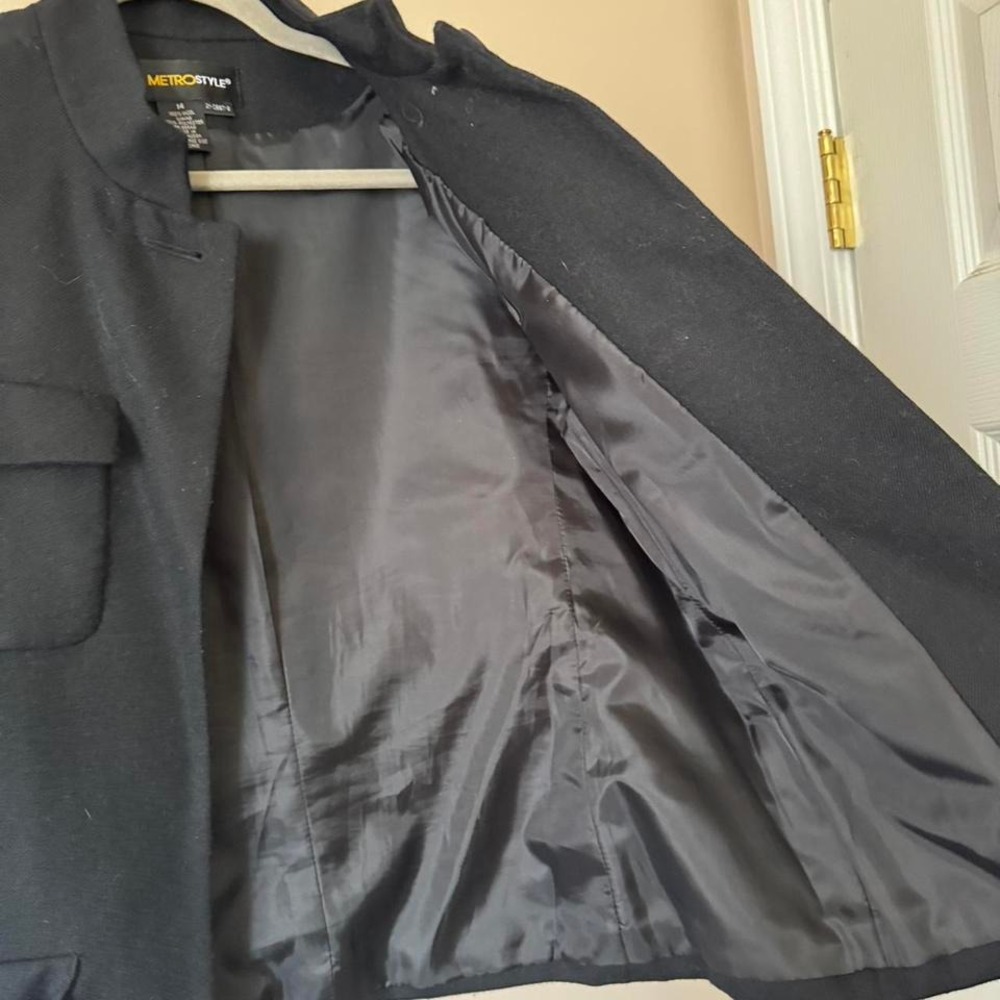 Black 100% Wool Jacket Button Chore Coat Blazer - Picture 2 of 7